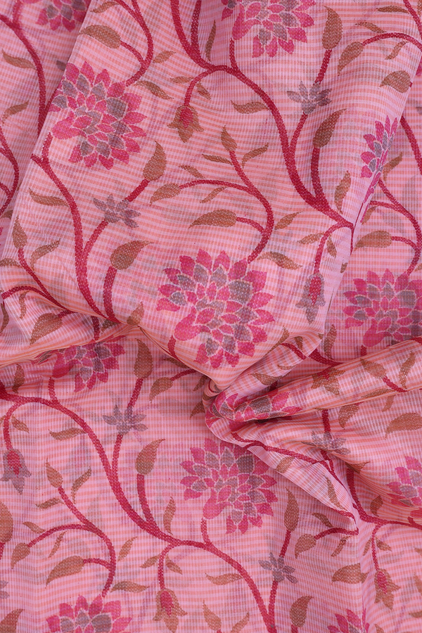 Kota Cotton Saree In Pink With Floral Design