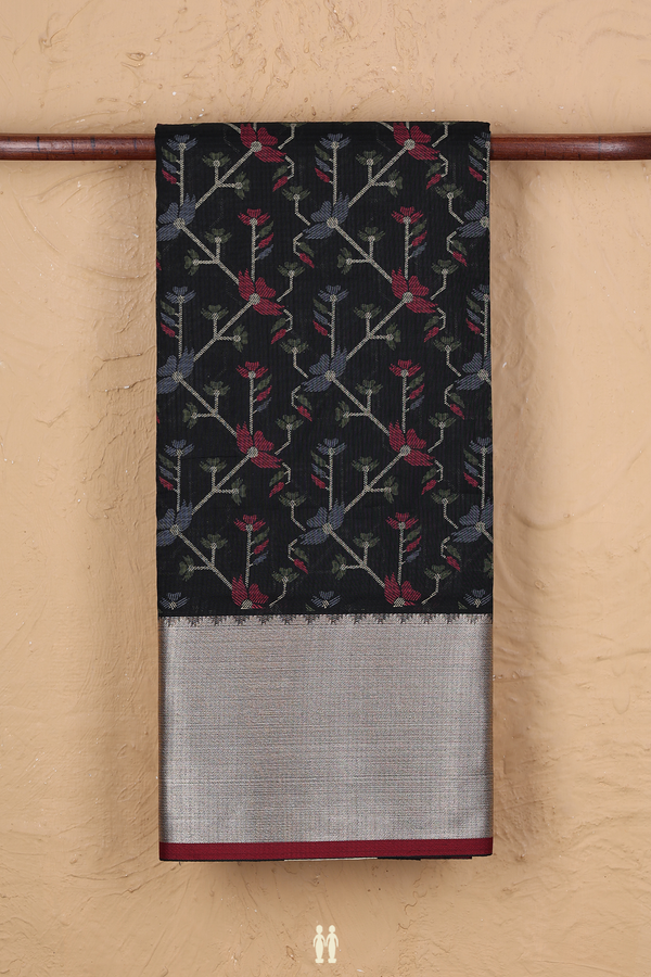 Kota Cotton Saree In Black With Floral Design