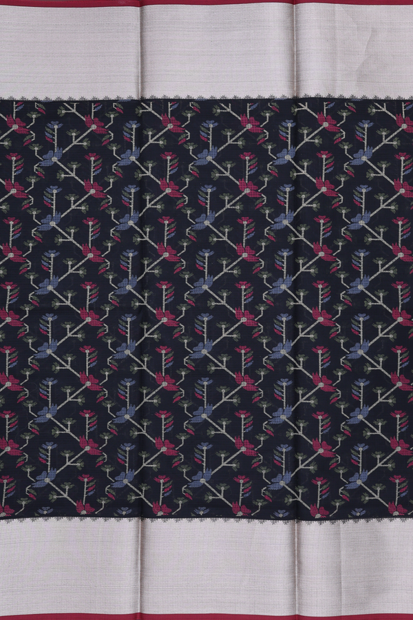 Kota Cotton Saree In Black With Floral Design