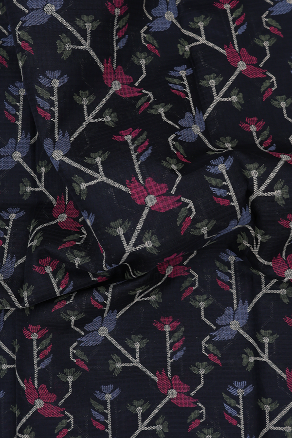 Kota Cotton Saree In Black With Floral Design
