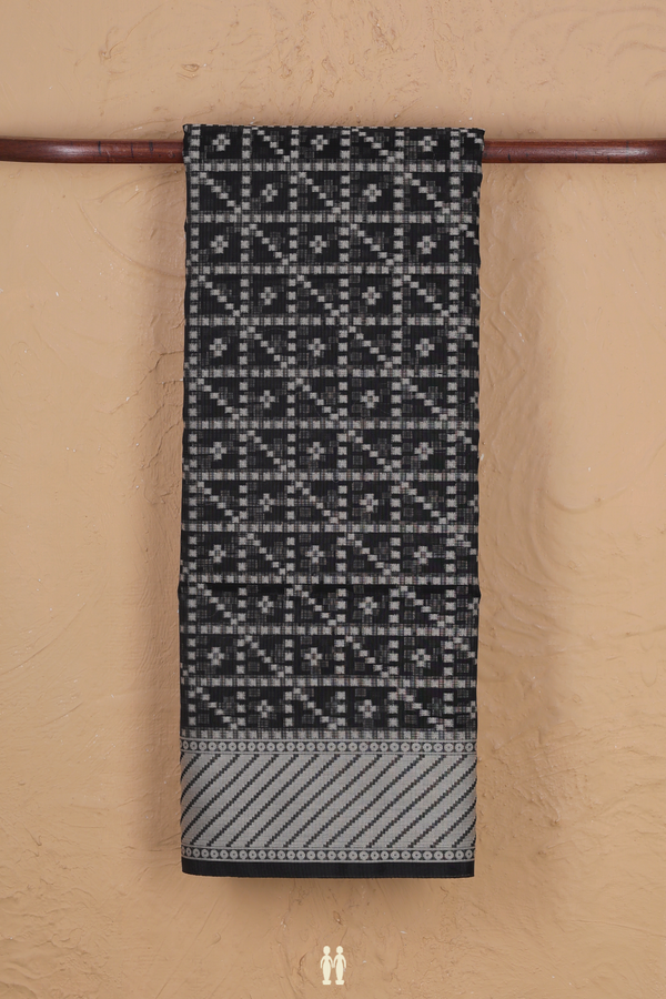 Kota Cotton Saree In Black With Geometric Design