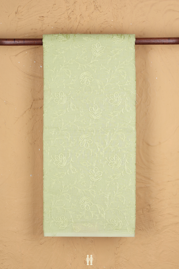 Kota Cotton Saree In Pale Green With Floral Design
