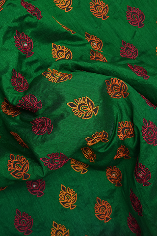 Floral Embroidered Motifs Emerald Green Raw Silk Saree