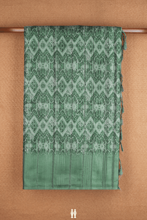 Allover Printed Design Dusty Green Semi Tussar Silk Saree