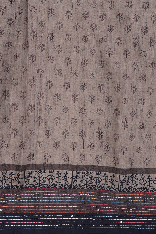 Tussar Silk Saree In Mulberry With Embroidered Buttas
