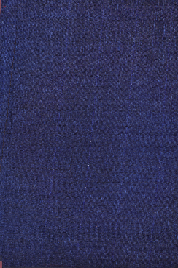 Linen Saree In Prussian Blue Along Stripes With Buttas