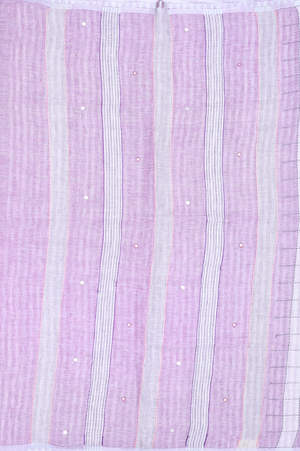 Linen Saree In White And Lavender With Checks Design