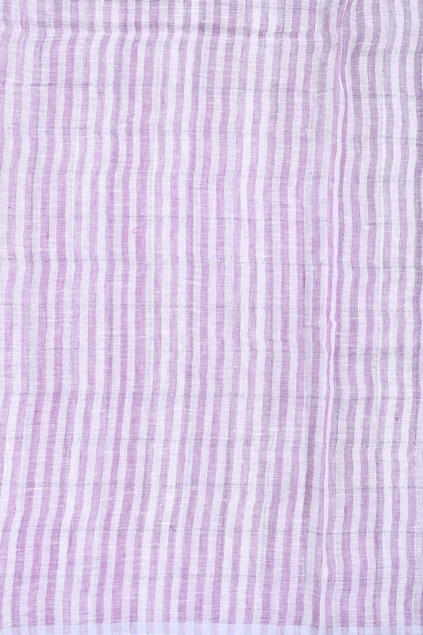 Linen Saree In White And Lavender With Checks Design
