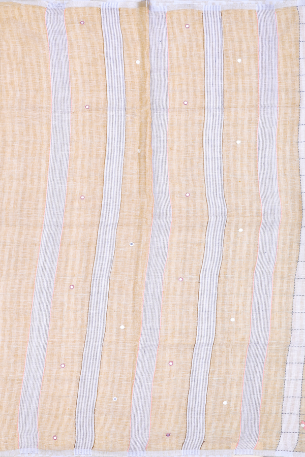 Linen Saree In Brown And White With Checks Design