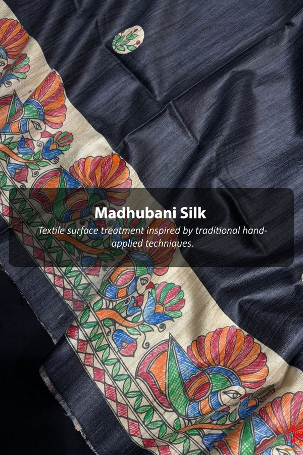 Tussar Madhubani Silk Saree In Capri Blue With Deer Design