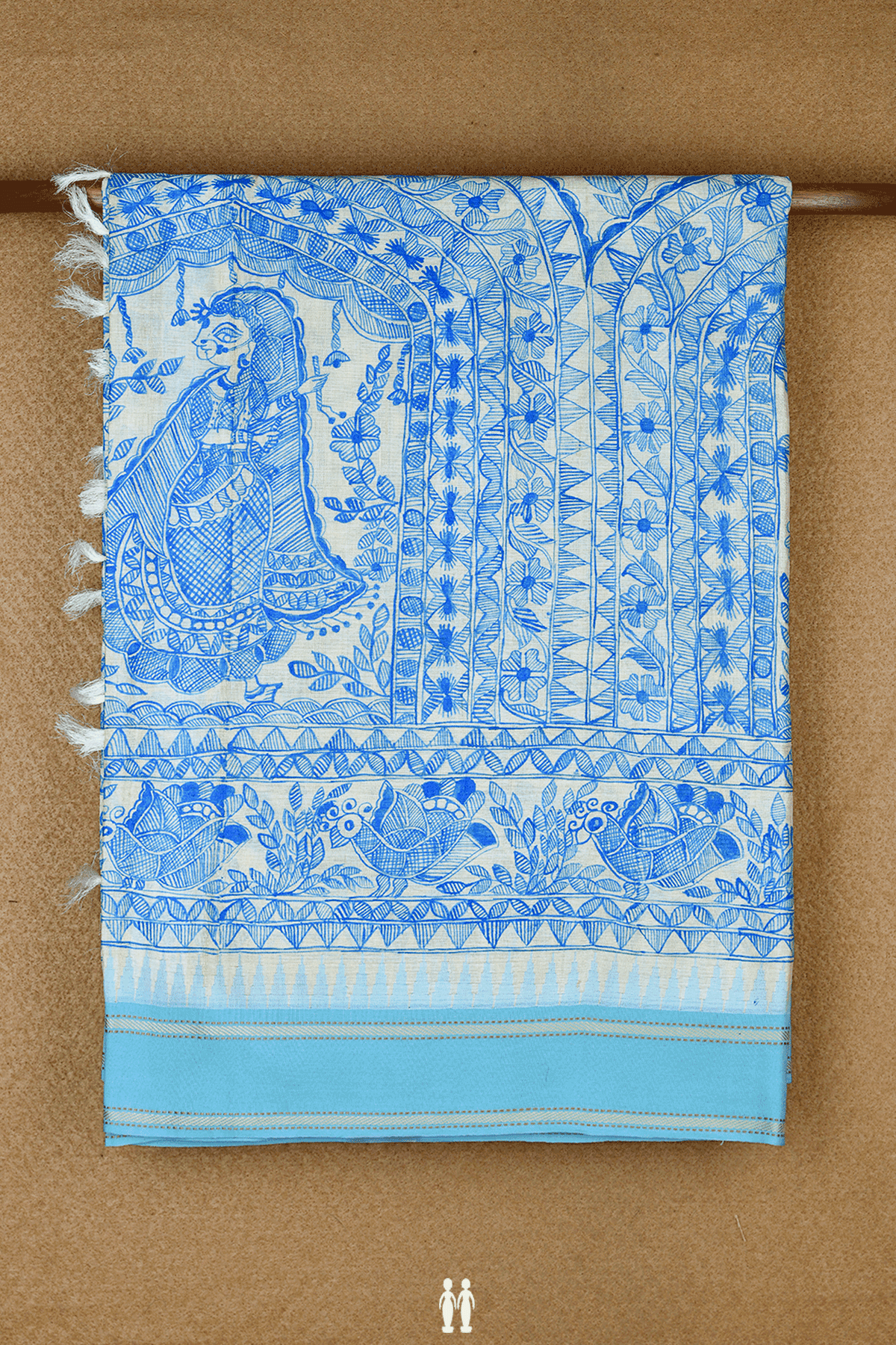 Madhubani Printed Design Blue Tussar Silk Saree