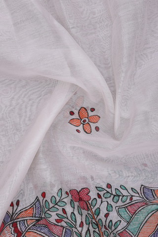 Madhubani Printed Design White Chanderi Cotton Dupatta