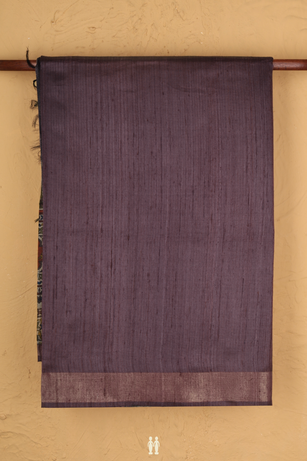 Tussar Silk Saree In Greyish Purple With Zari Border