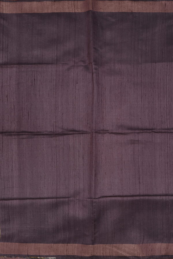 Tussar Silk Saree In Greyish Purple With Zari Border