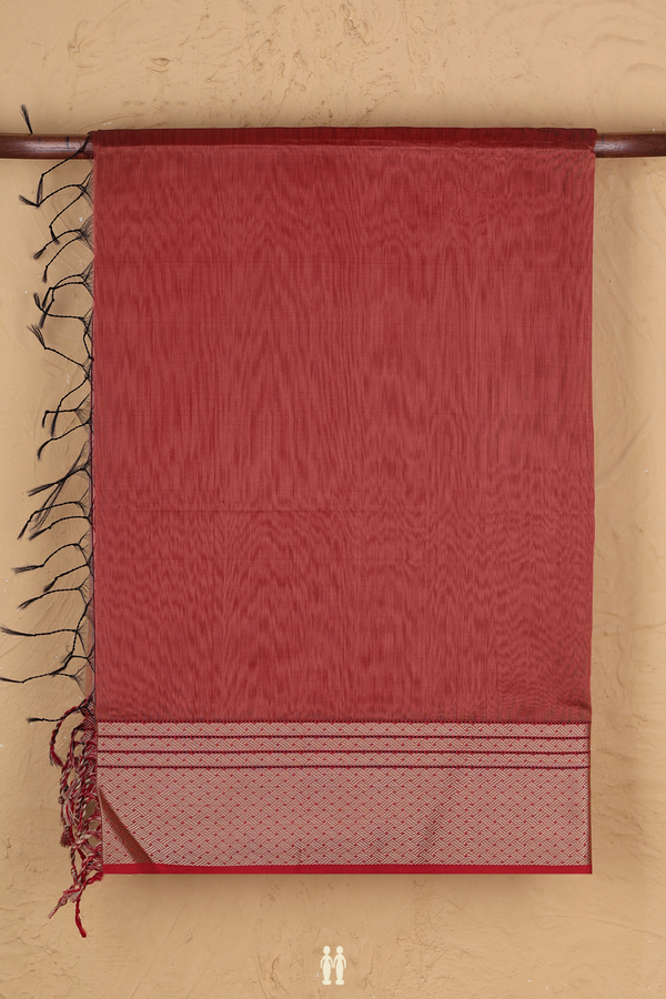 Maheswari Silk Cotton Saree Brick Brown With Threadwork Border