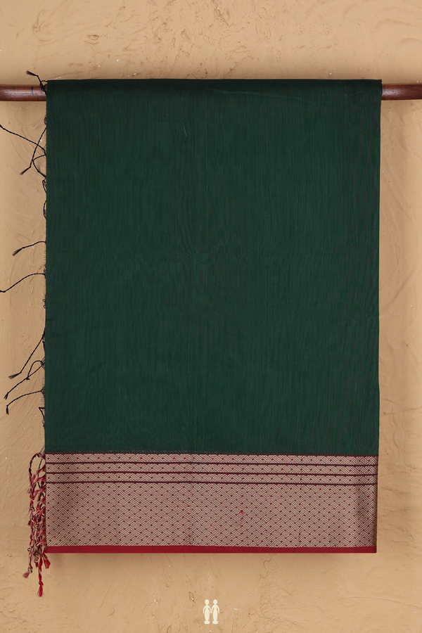 Maheswari Silk Cotton Saree Forest Green With Threadwork Border