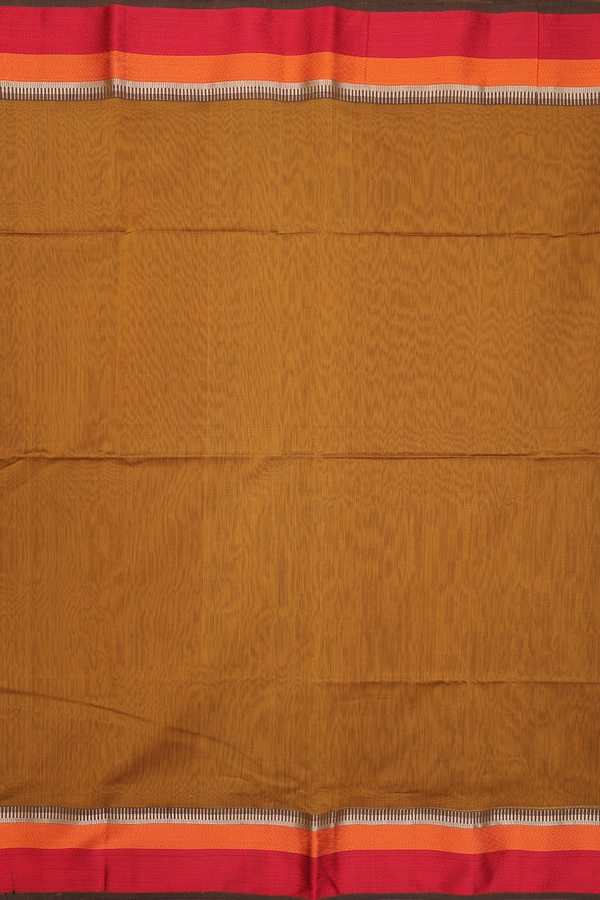 Maheswari Silk Cotton Saree Golden Brown With Threadwork Border