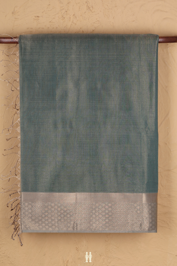 Maheswari Silk Cotton Saree In Green Tissue With Zari Border