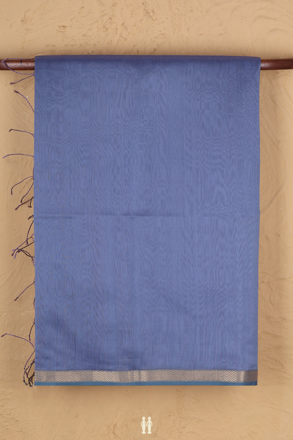 Maheswari Silk Cotton Saree In Misty Blue With Chevron Border