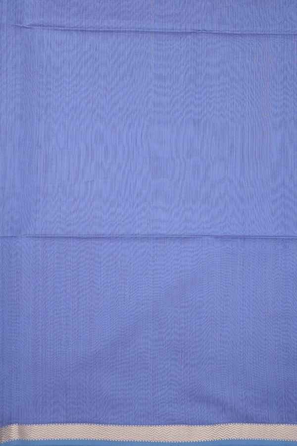 Maheswari Silk Cotton Saree In Misty Blue With Chevron Border