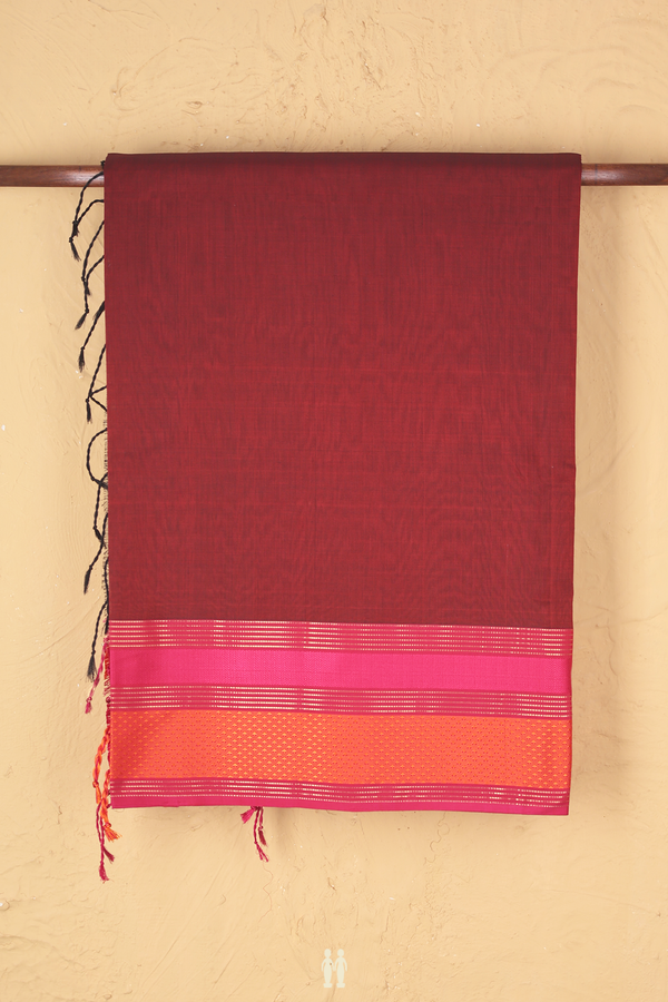 Maheswari Silk Cotton Saree Berry Red With Contrast Border