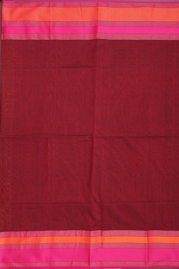 Maheswari Silk Cotton Saree Berry Red With Contrast Border
