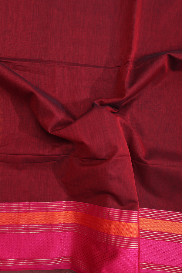 Maheswari Silk Cotton Saree Berry Red With Contrast Border