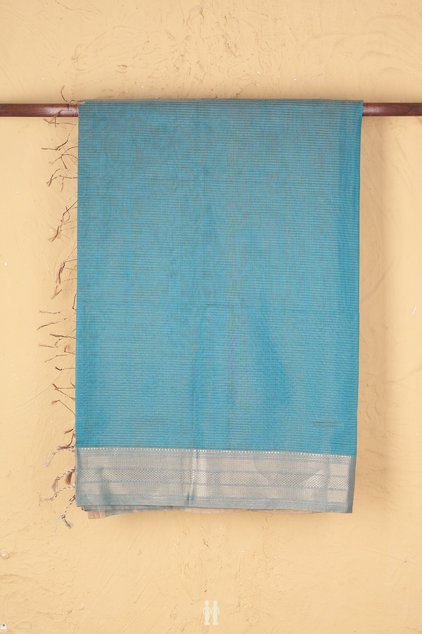Maheswari Silk Cotton Saree Peacock Blue With Stripes Design