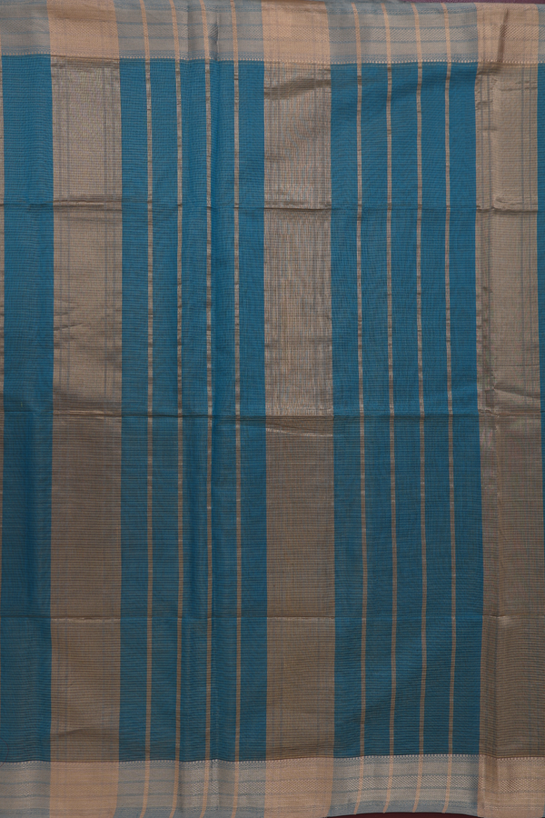 Maheswari Silk Cotton Saree Peacock Blue With Stripes Design