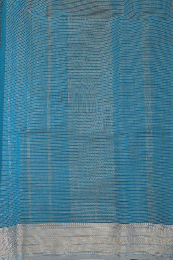 Maheswari Silk Cotton Saree Peacock Blue With Stripes Design
