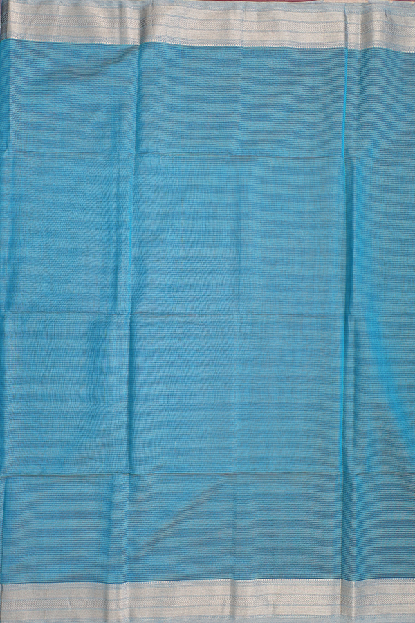 Maheswari Silk Cotton Saree Peacock Blue With Stripes Design