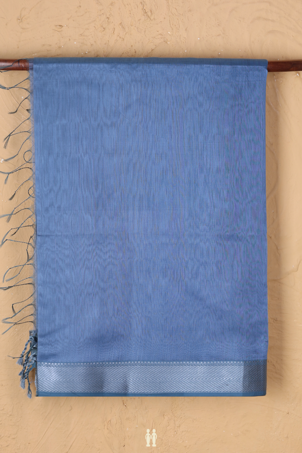 Maheswari Silk Cotton Saree Blue With Threadwork Border