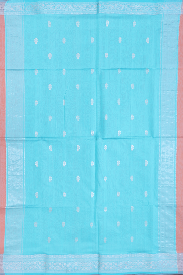 Maheswari Silk Cotton Saree Blush Orange With Allover Buttas