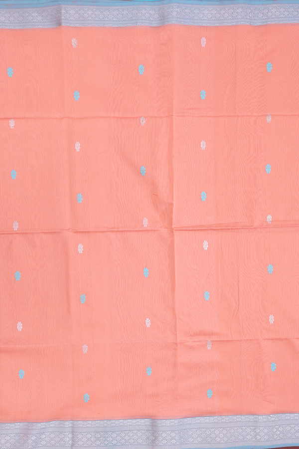 Maheswari Silk Cotton Saree Blush Orange With Allover Buttas