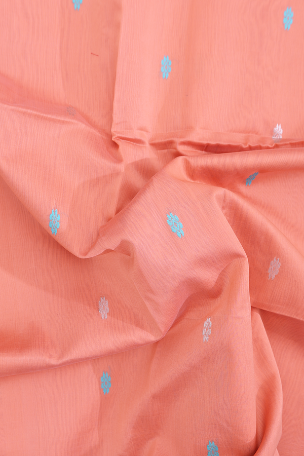 Maheswari Silk Cotton Saree Blush Orange With Allover Buttas