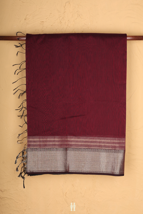 Maheswari Silk Cotton Saree Burgundy Red With Chevron Border