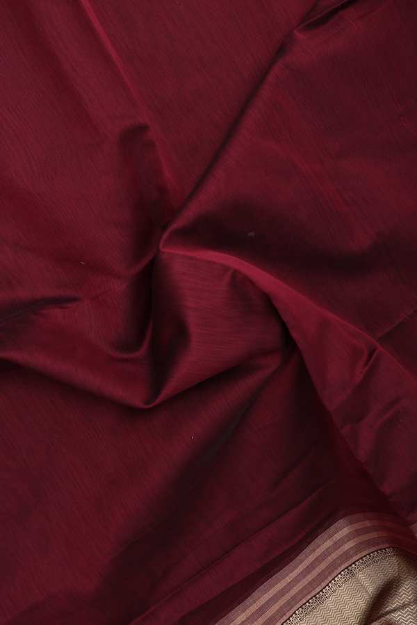 Maheswari Silk Cotton Saree Burgundy Red With Chevron Border