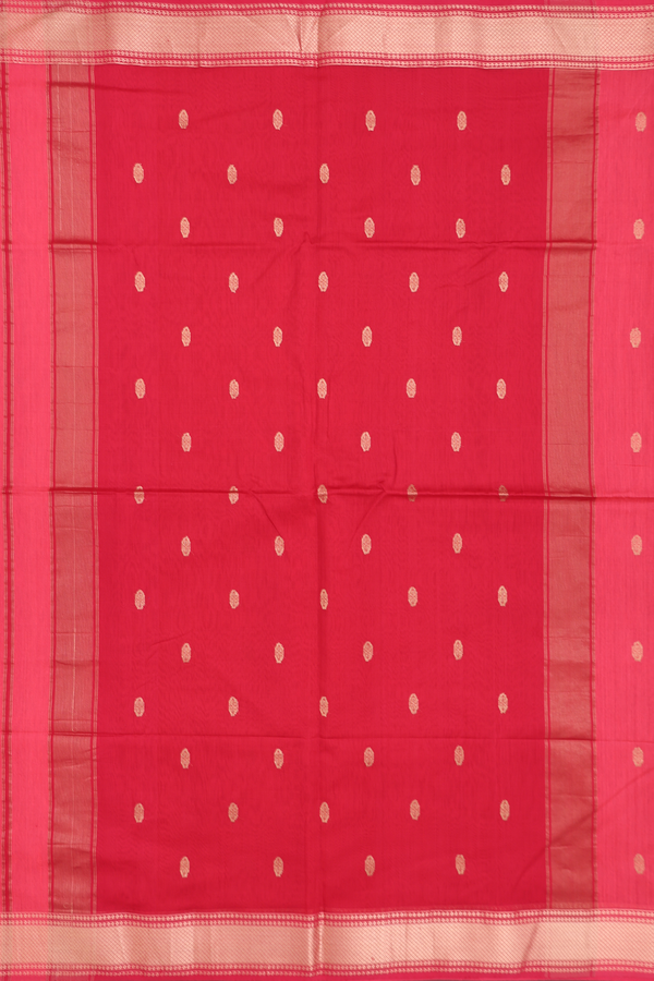 Maheswari Silk Cotton Saree Coral Red With Zari Buttas