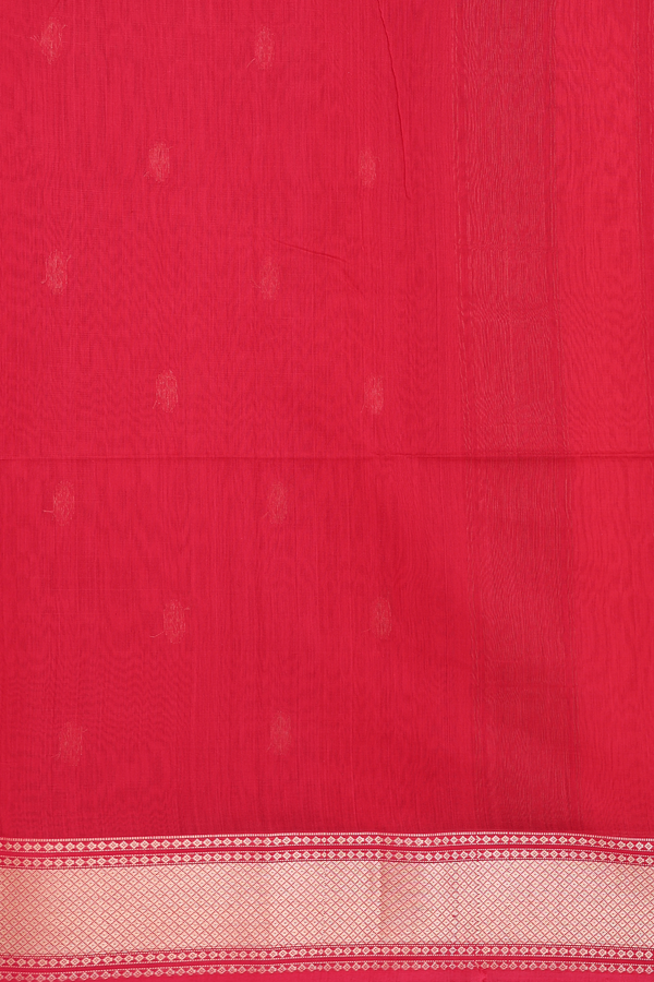 Maheswari Silk Cotton Saree Coral Red With Zari Buttas