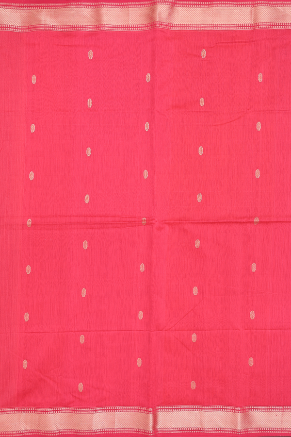 Maheswari Silk Cotton Saree Coral Red With Zari Buttas