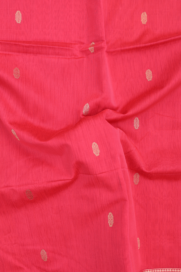 Maheswari Silk Cotton Saree Coral Red With Zari Buttas