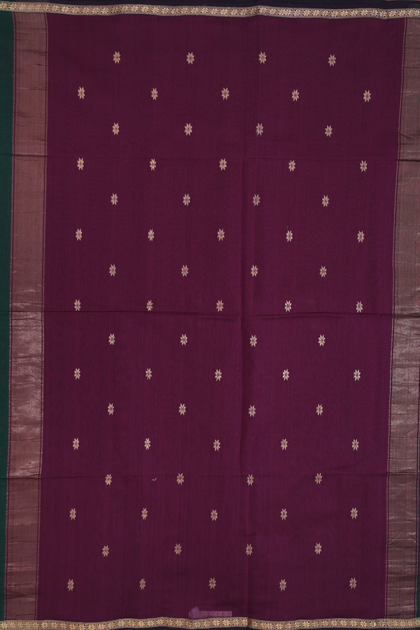 Maheswari Silk Cotton Saree Dark Green With Floral Buttas