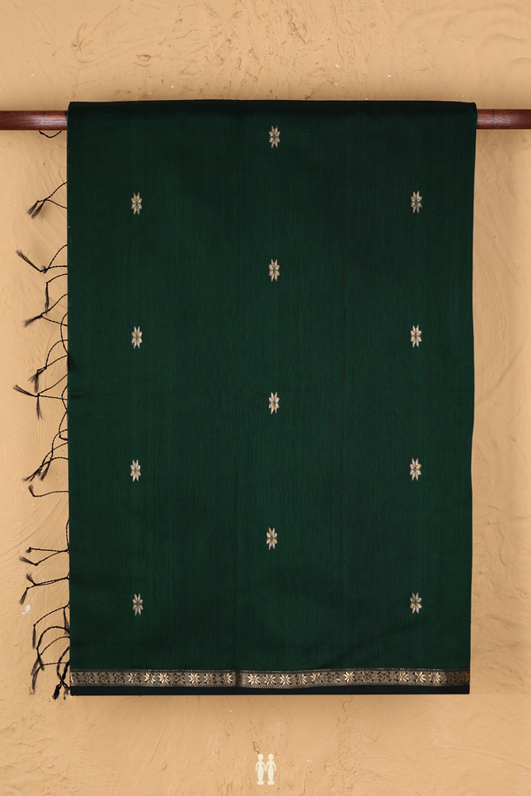 Maheswari Silk Cotton Saree Dark Green With Floral Buttas