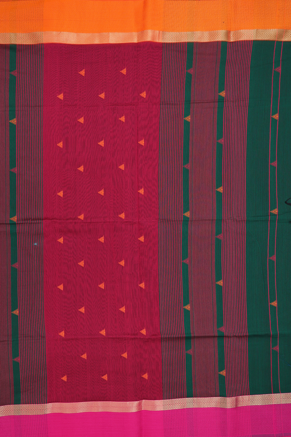 Maheswari Silk Cotton Saree Dark Green With Threadwork Buttas