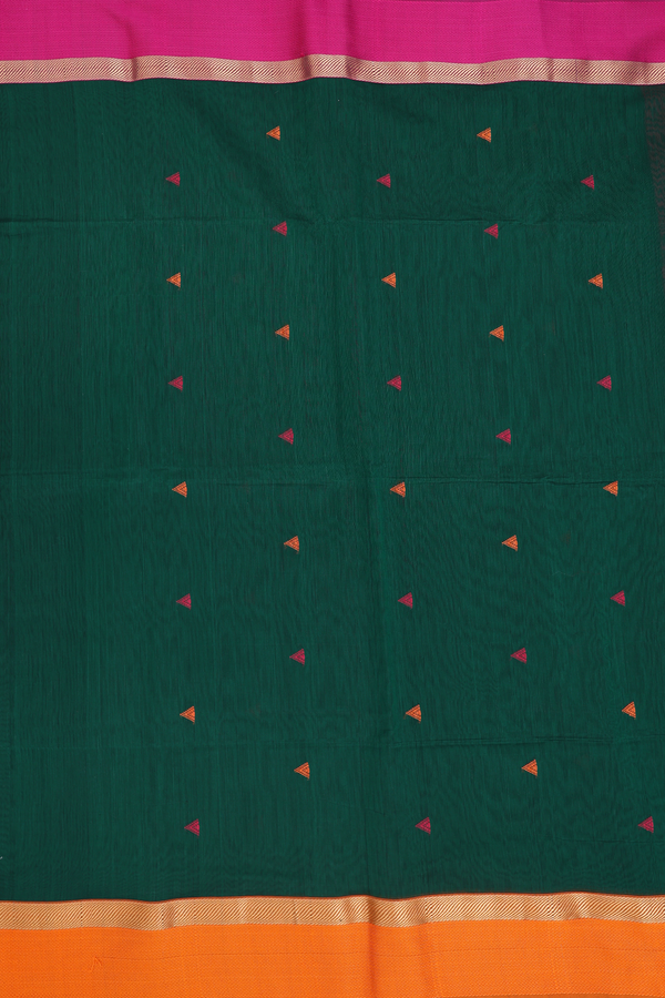 Maheswari Silk Cotton Saree Dark Green With Threadwork Buttas