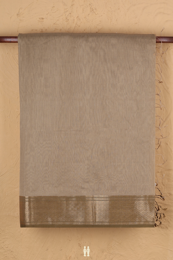 Maheswari Silk Cotton Saree Dark Khaki With Zari Border