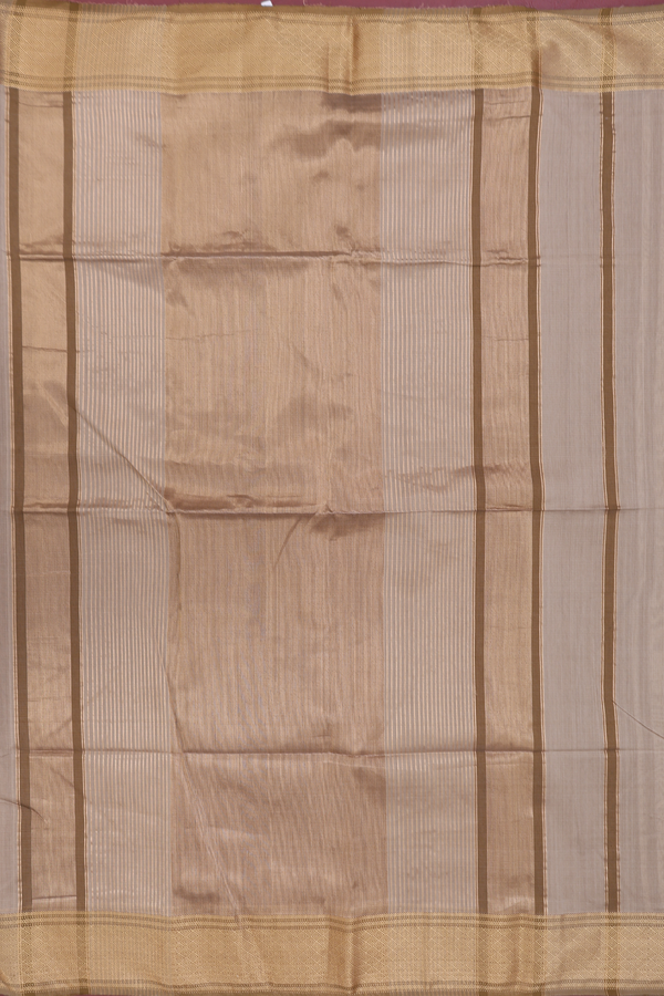 Maheswari Silk Cotton Saree Dark Khaki With Zari Border