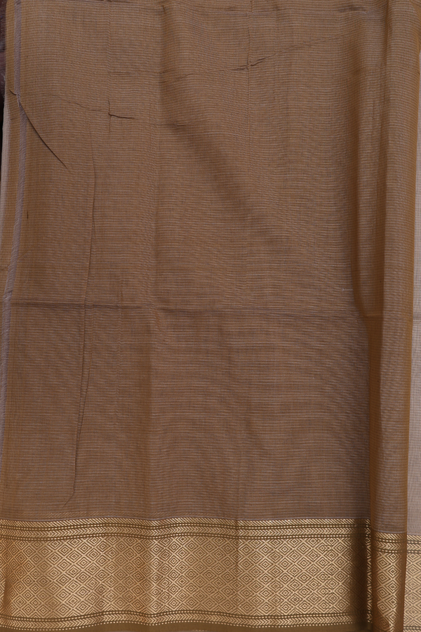Maheswari Silk Cotton Saree Dark Khaki With Zari Border