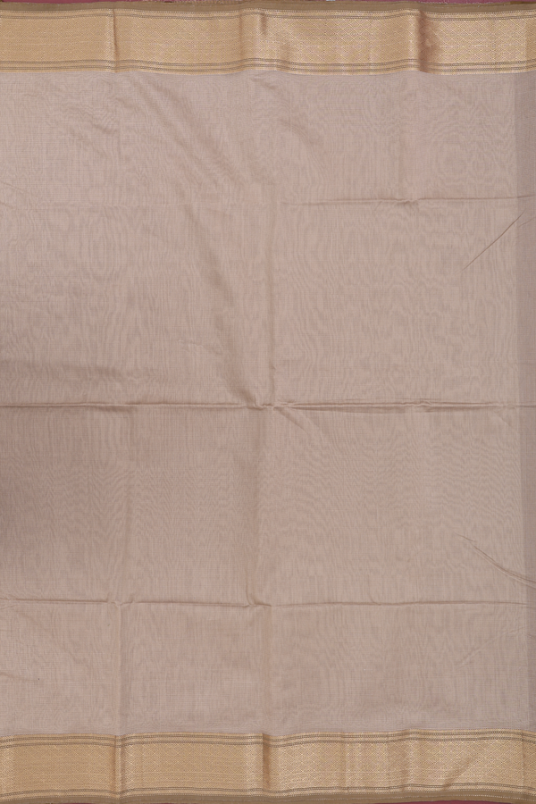 Maheswari Silk Cotton Saree Dark Khaki With Zari Border