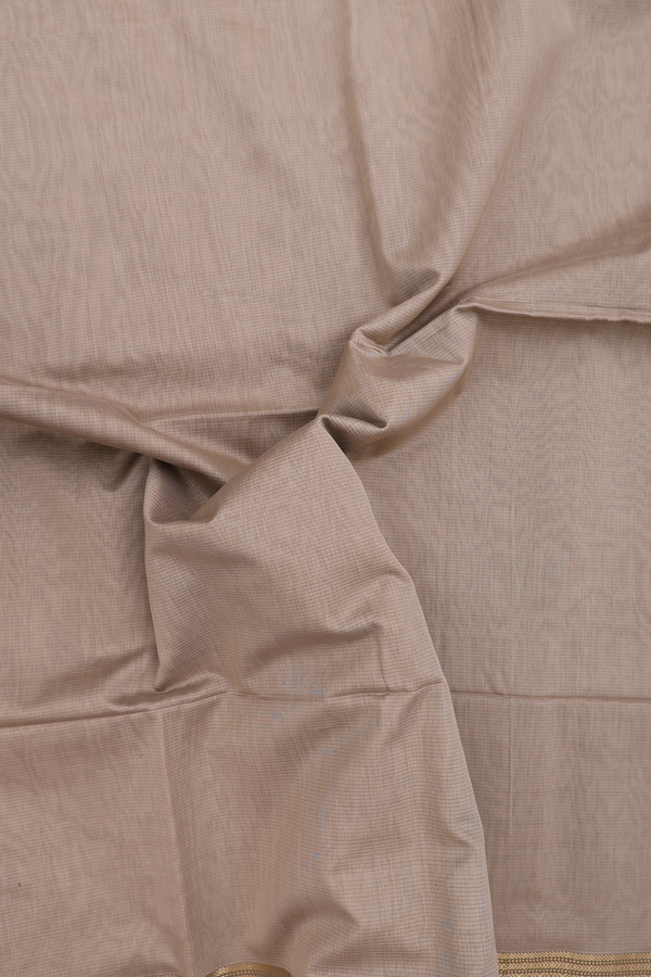Maheswari Silk Cotton Saree Dark Khaki With Zari Border